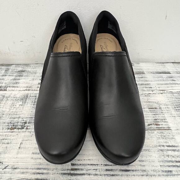 Clarks Emily Amelia Black Leather Loafer Pump Women’s Sz 7.5M Comfort Shoe - Picture 6 of 13